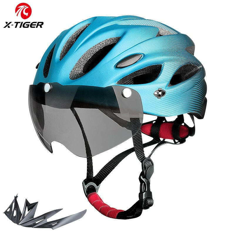 X-TIGER Adult Bike Helmet with LED Rear Light Dual Mode Goggle Cycling Helmet Fit 58-62cm Lightweight Breathable Bicycle Helmets