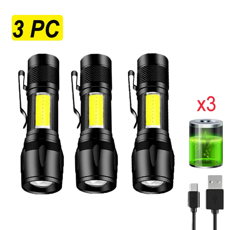 4PC High Power Rechargeable LED Flashlight Mini Zoom Torch Outdoor Camping Strong Lamp Lantern Waterproof Tactical Flashlight-WAYBIKER