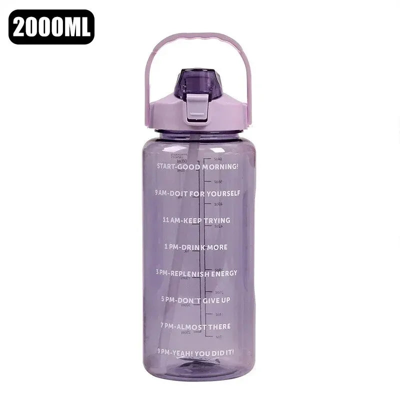 2 Liters Straw Plastic Water Bottle Large Portable Travel Bottle Sports Fitness Cup High Value Big Fat Cup Adult Universal-WAYBIKER