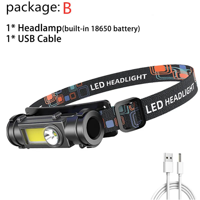 Powerful LED Headlamp Strong Light Super Bright Head-Mounted Torch Outdoor Household USB Rechargeable Night Fishing Headlight-WAYBIKER