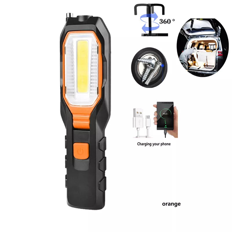 Portable Car Repair LED Flashlight USB Rechargeable COB Torch Waterproof Outdoor Lamp Camping Emergency Light With Magnet Hook-WAYBIKER