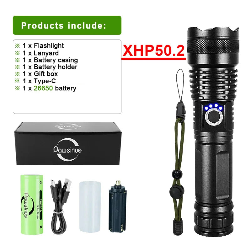 Super XHP199 Most Powerful LED Flashlight Rechargeable LED Torch Light XHP160 XHP90 High Power Flashlight 18650 Tactical Lantern-WAYBIKER