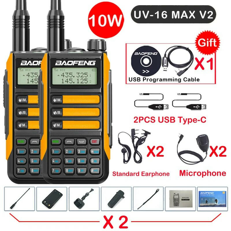 2Pack Baofeng UV16 MAX V2 Walkie Talkie 10W VHF UHF Dual Band Two Way CB Ham Radio UV-16 Portable Radio Transceiver UV5R UV10R-WAYBIKER