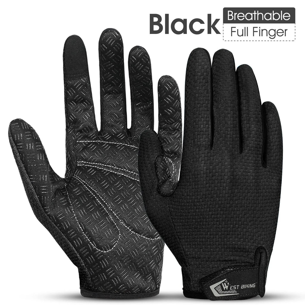 WEST BIKING Summer Cycling Gloves Full Finger MTB Bike Gloves Touch Screen Non Slip Silicone Palm Driving Riding Gloves-WAYBIKER