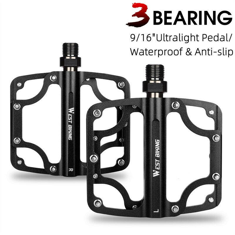 WEST BIKING MTB Bicycle Pedals Ultralight Road Bike 3 Bearing Pedals Aluminum Cycling Non-Slip Flat Pedals Bike Accessories