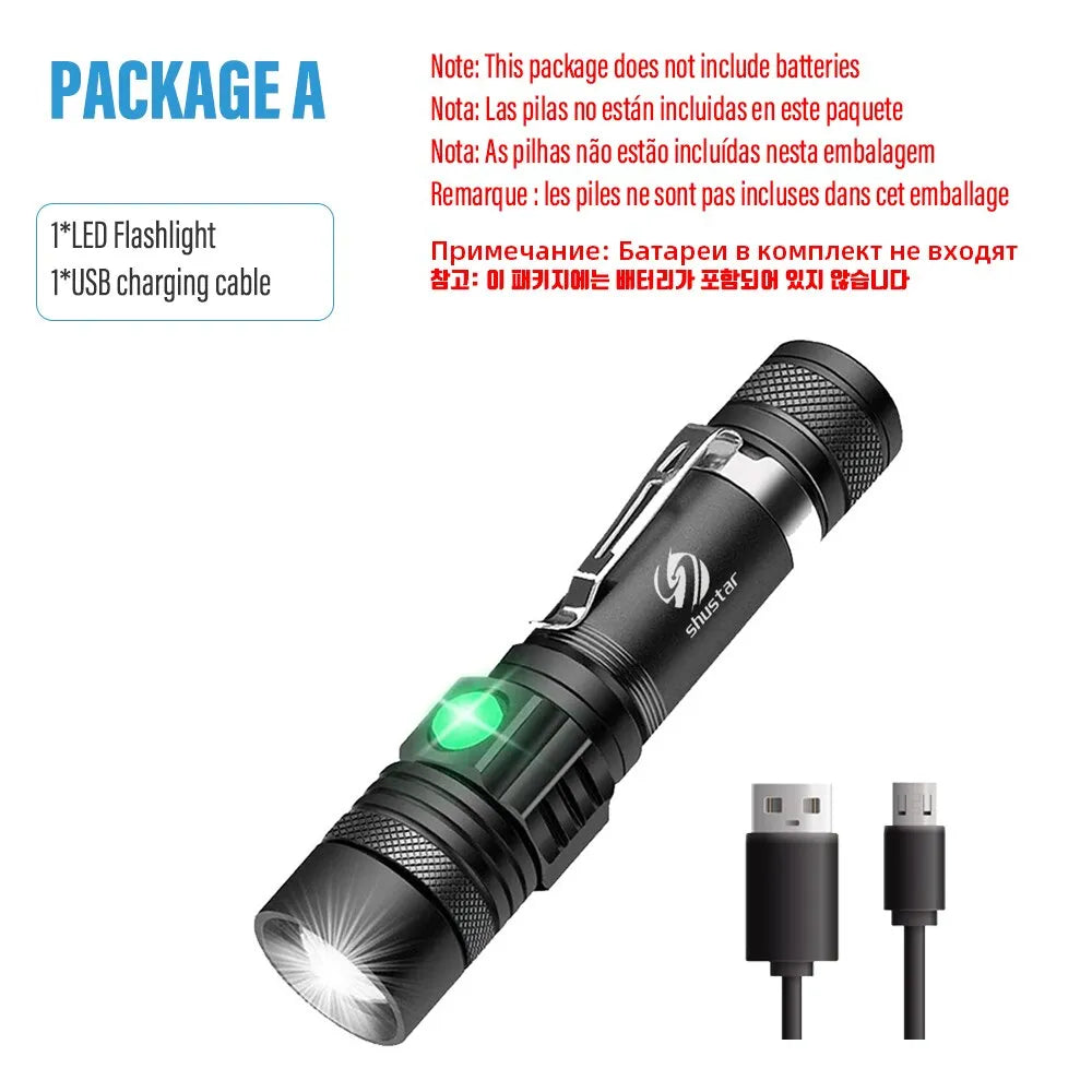 High Power Led Flashlights Zoomable Camping Torch With T6 LED Lamp Beads Waterproof 4 Lighting Modes Multi Function USB Charger-WAYBIKER