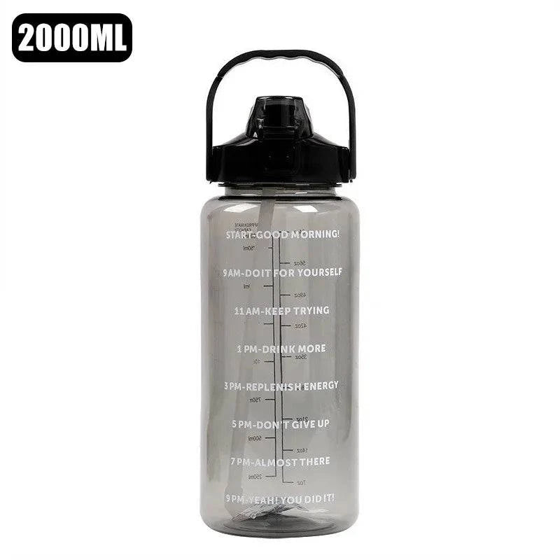 2 Liters Straw Plastic Water Bottle Large Portable Travel Bottle Sports Fitness Cup High Value Big Fat Cup Adult Universal-WAYBIKER