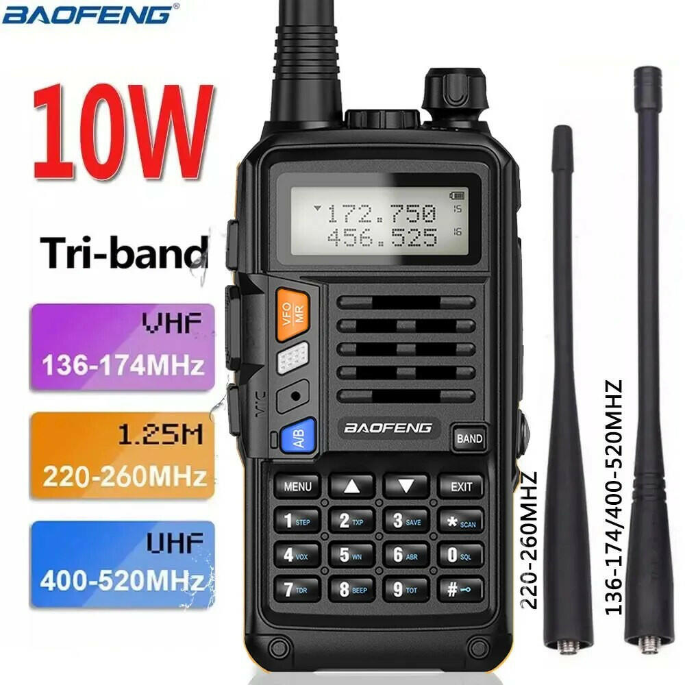 BaoFeng UV-S9 Plus 10W Tri-Band 16km VHF UHF Waterproof 136-174Mhz/220-260Mhz/400-520Mhz Long Range Ham Radio Walkie Talkie-WAYBIKER