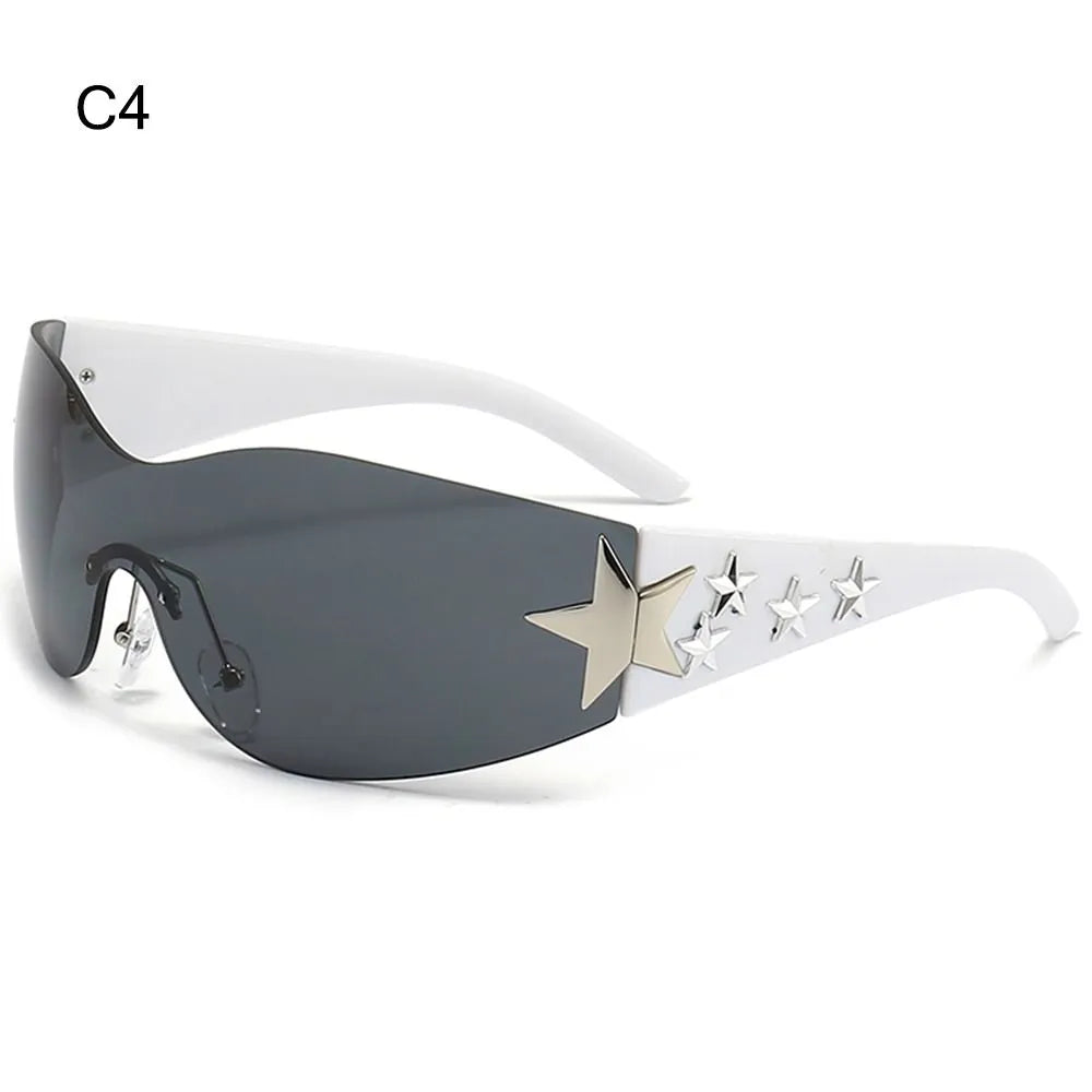 Rimless Y2K Sunglasses for Women Men Star Wrap Around Sun Glasses Shades for Beach Outdoor Cycling Travel Cycling Sunglasses-WAYBIKER