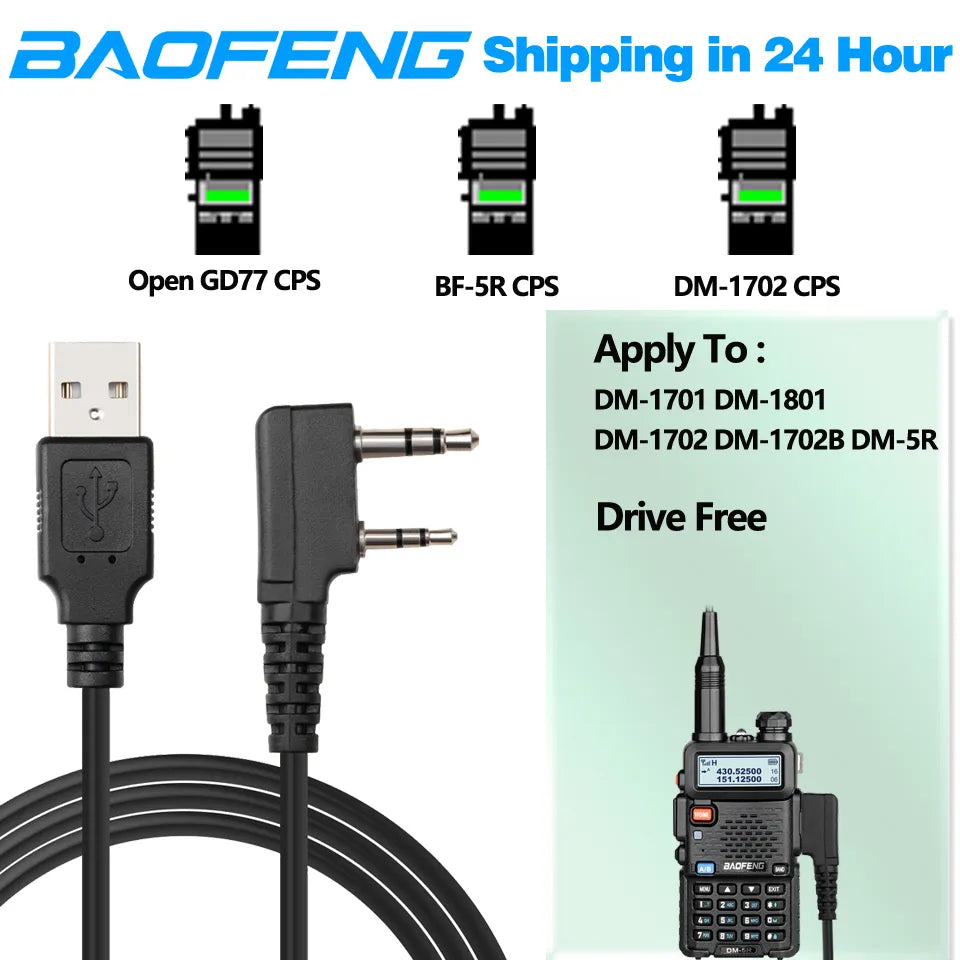 BAOFENG DM-1701 DM-1702 DM-1801 DM-5R RD-5R Drive Free Radio Opengd77 DMR Two Way Radio Tier I & II USB Programming Cable-WAYBIKER