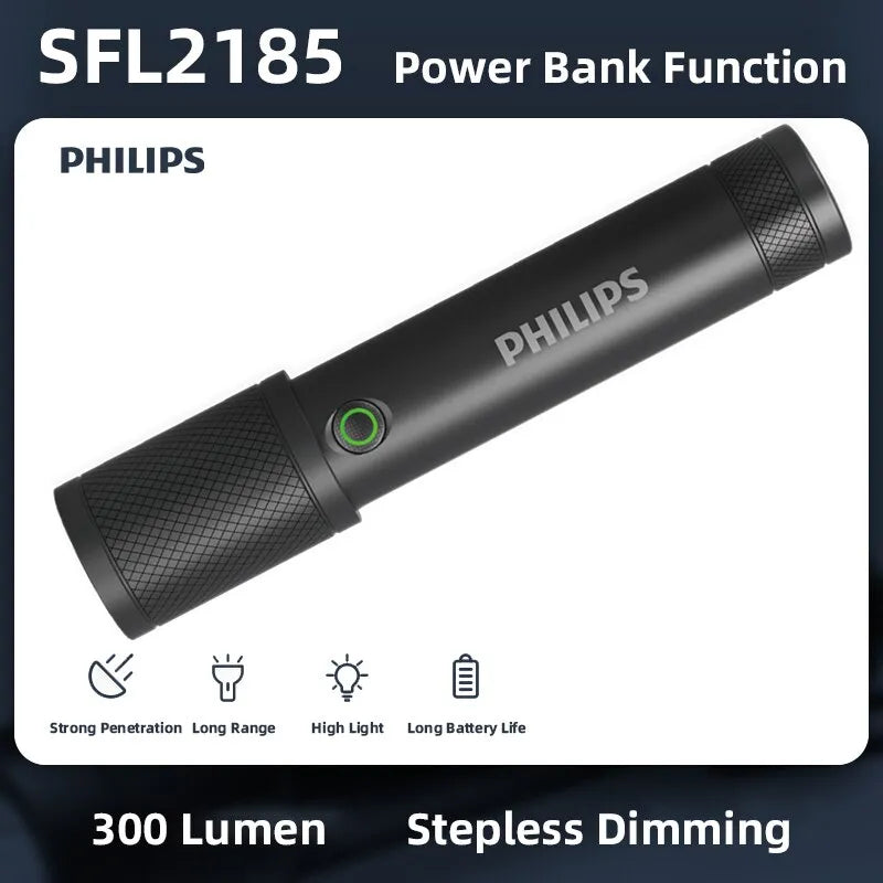 Philips LED Flashlight With USB 18650 Rechargeable Battery 4 Lighting Modes Waterproof Outdoor Camping Self Defense Flashlights-WAYBIKER