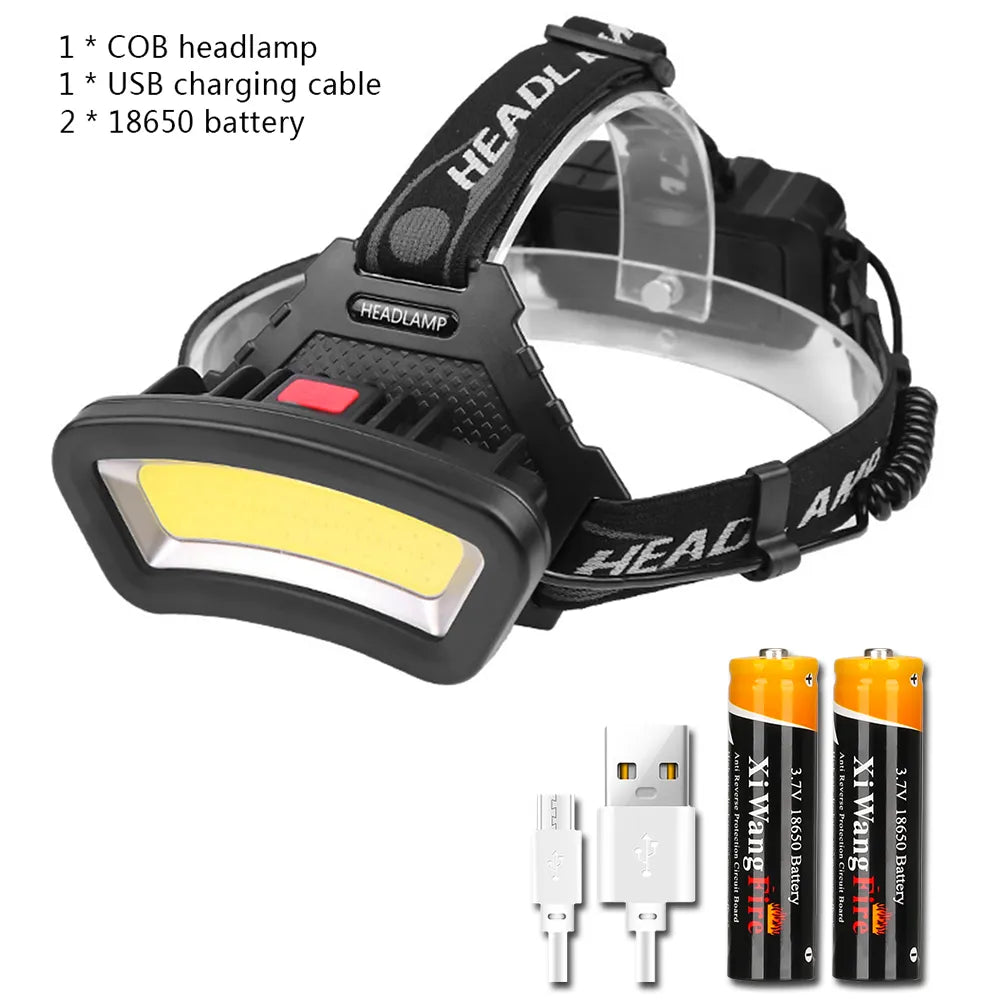 Wide Range Lighting Powerful COB Headlamp For Hunting Super Bright Fishing Camping Lantern Headlight Rechargeable Lamp Lights-WAYBIKER