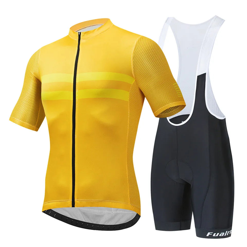 FUALRNY Cycling Jersey Set Summer Short Sleeve Breathable Yellow MTB Bike Cycling Clothing Maillot Ropa Ciclismo Uniform Suit-WAYBIKER