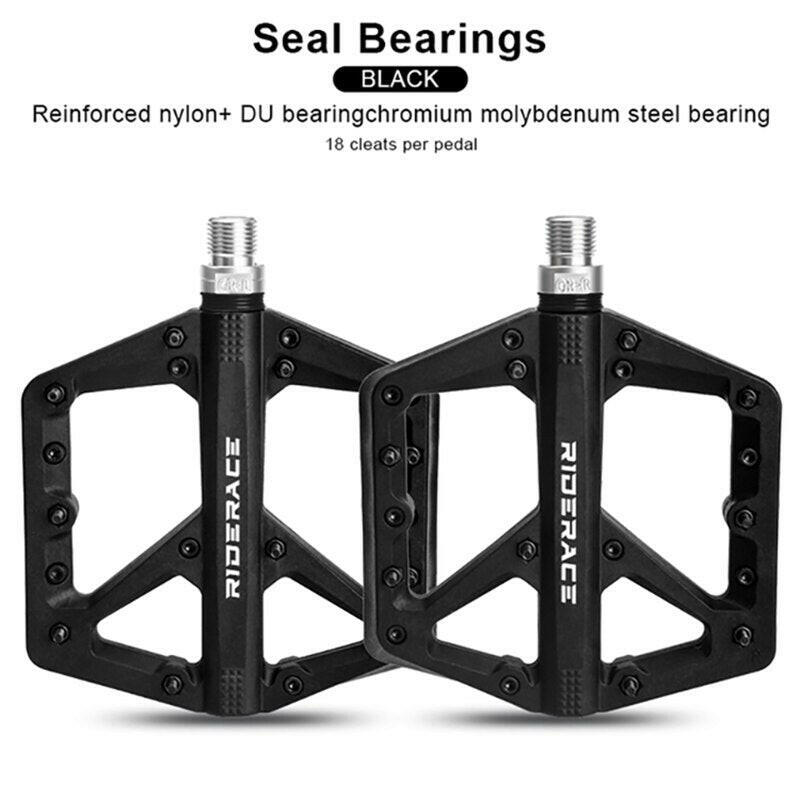 RIDERACE Bicycle Pedals Nylon Seal Bearings Ultralight Road BMX MTB Mountain Bike Pedal Flat Platform Anti Slip Cycling Parts