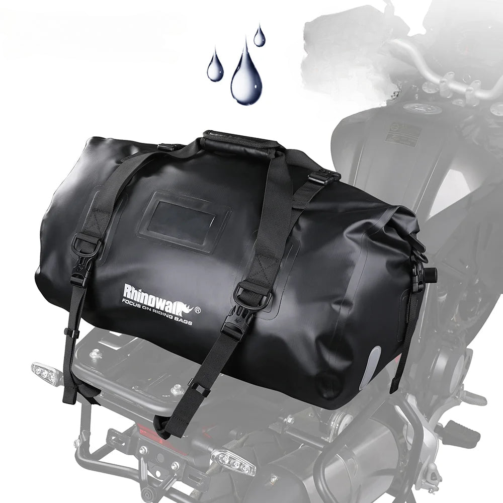 Rhinowalk Waterproof Motorcycle Tail Bag 45L PVC Saddle Dry Luggage Outdoor Back Sear Pack Motorbike Pannier Shoulder Bag Travel