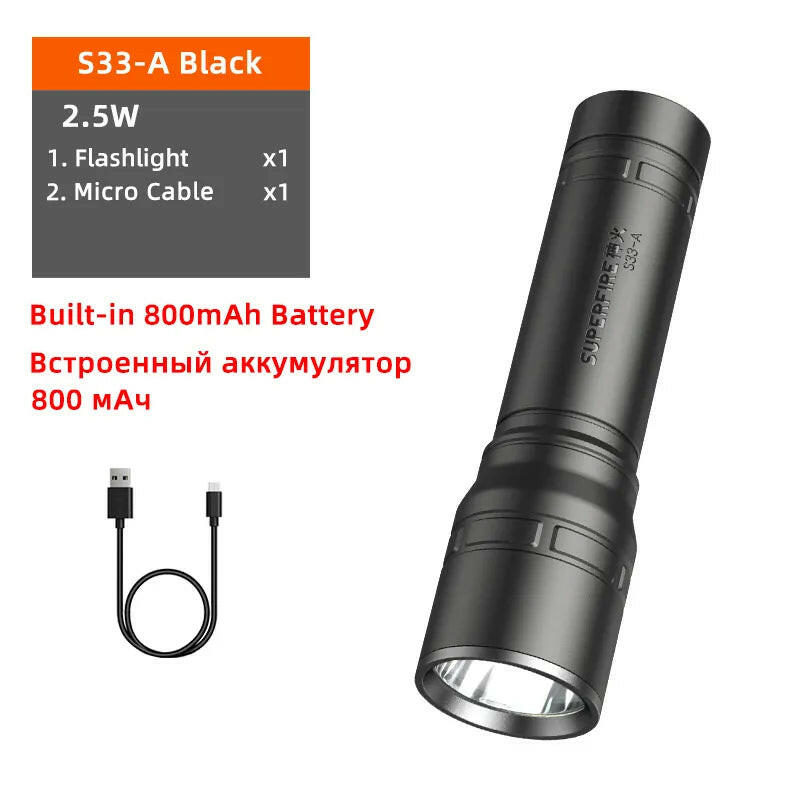 SUPERFIRE S33-A Mini LED Flashlight Built in Battery 4 lighting modes Mini Torch for Camping Hunting Bicycle Light-WAYBIKER