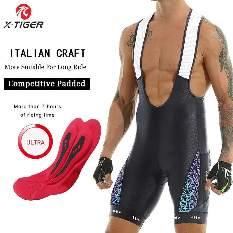 X-TIGER Cycling Bib Shorts Men’s 5D Padded Bike Bibs Biking Tights With Pockets Triathlon Pro Licra UPF50+ Bicycle Shorts-WAYBIKER