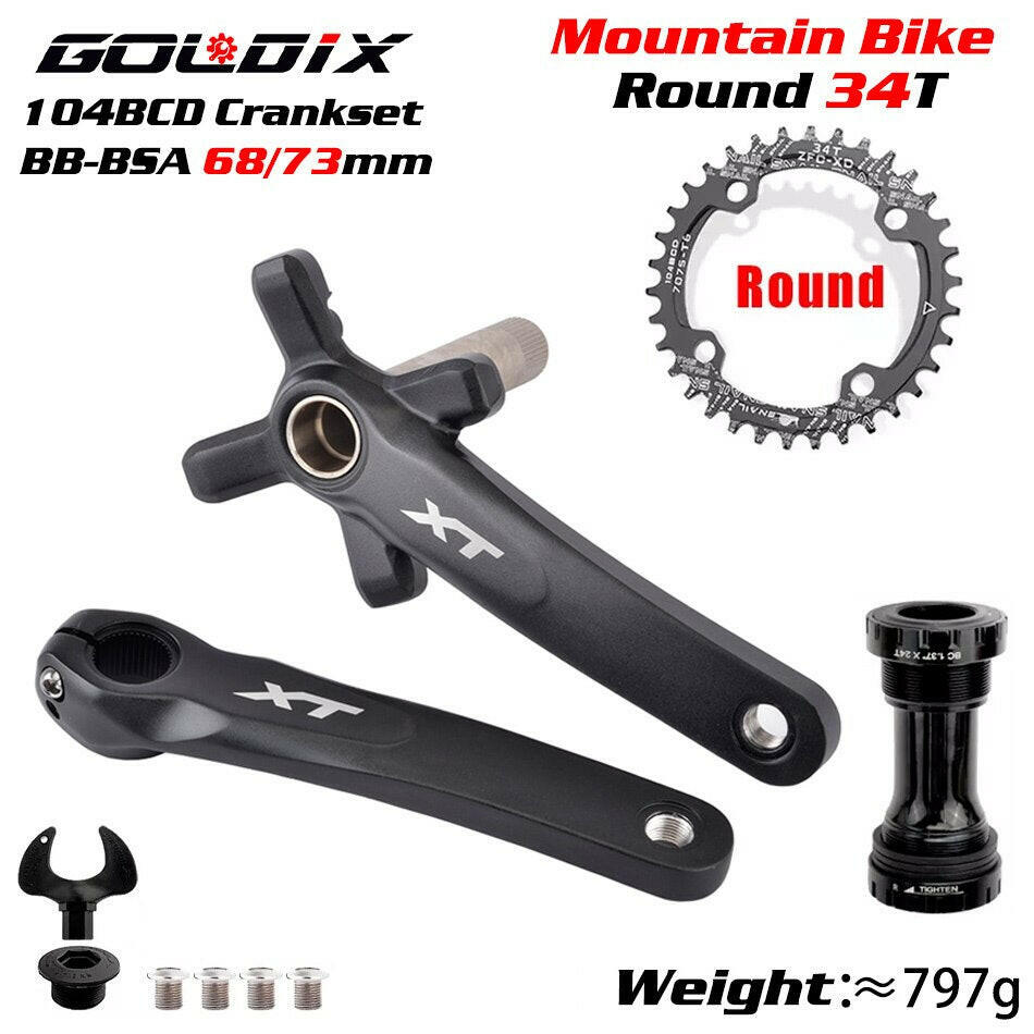 XT Bicycle Crankset 104BCD MTB Bike Crank Chainring Bike 170mm 175mm Black Round Oval 32T 34T 36T 38T Aluminum Alloy with Bottom