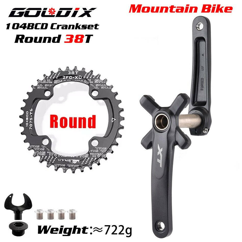 XT Bicycle Crankset 104BCD MTB Bike Crank Chainring Bike 170mm 175mm Black Round Oval 32T 34T 36T 38T Aluminum Alloy with Bottom