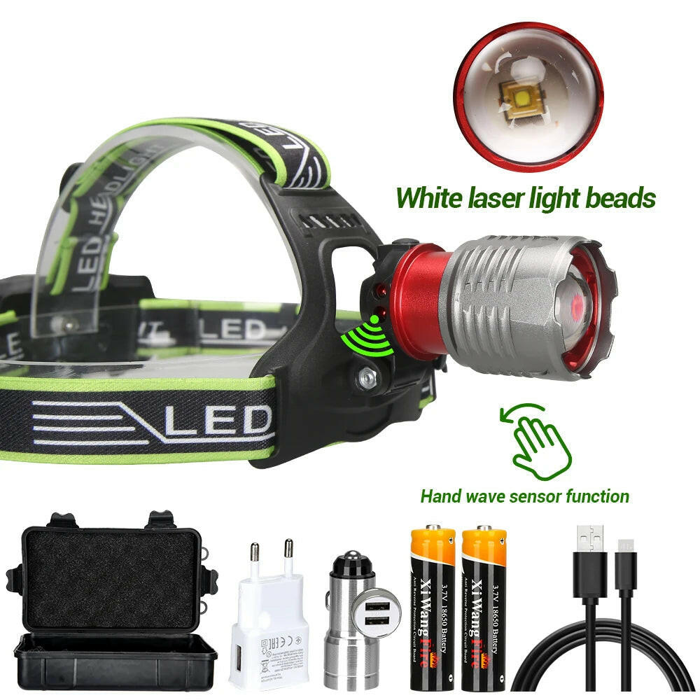 Zoomable Powerful LED Headlamp Sensor XHP50 Headlight Flashlight USB Rechargeable Head Lamp Camping Lanterna Use 18650 Battery