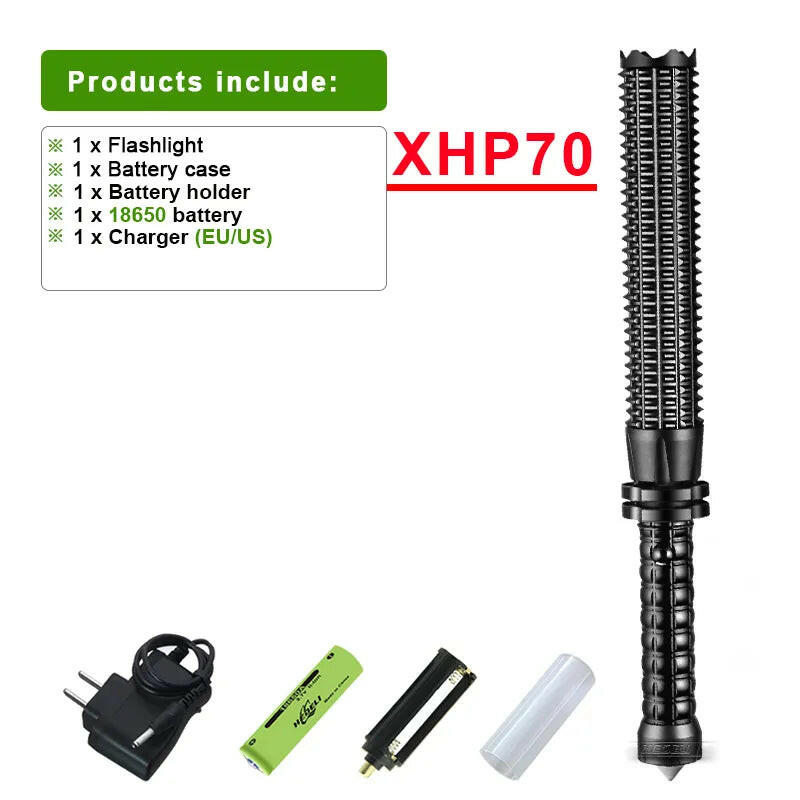 XHP70 Telescopic Flashlight Self Defense Powerful LED Tactical Baseball Bat Flashlight Torch Rechargeable Lantern