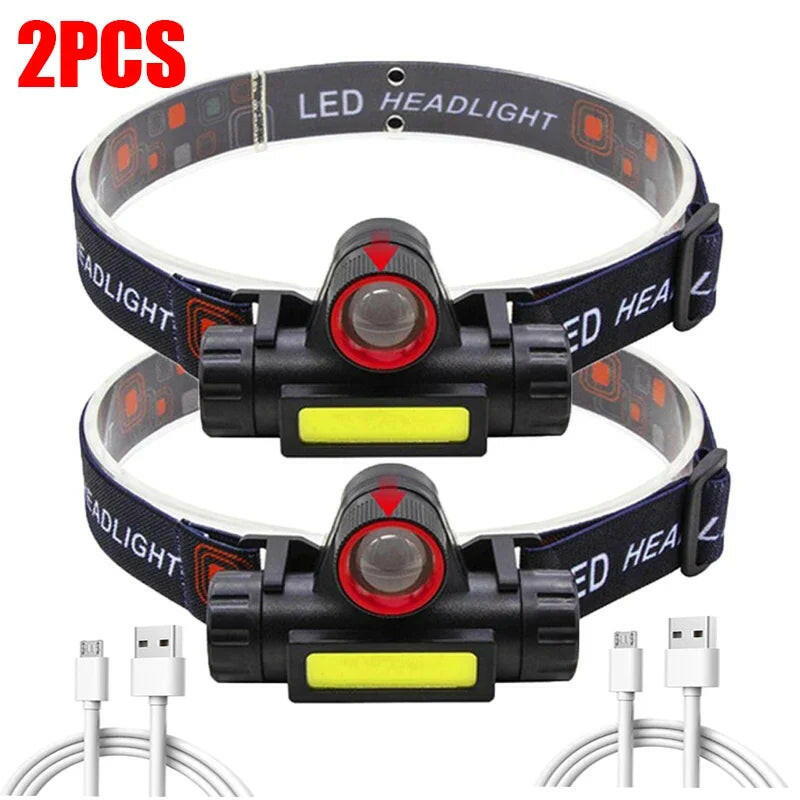 XPE+COB Headlamp Fishing Camping Headlight Built-in Battery Portable Work Light Dual Light Sources With Tail Magnet Detachable