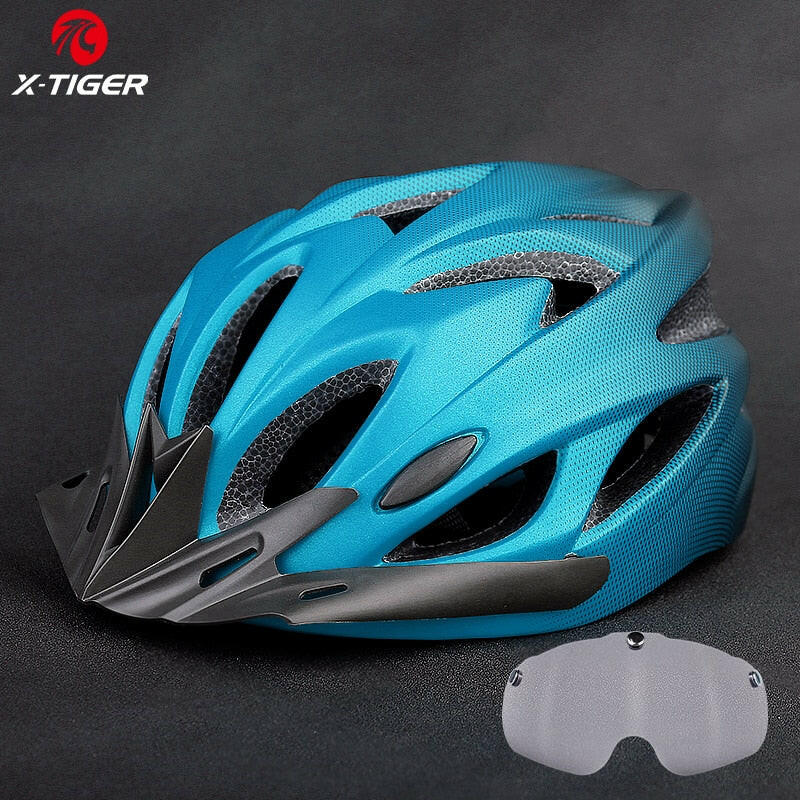 X-TIGER Cycling Helmet Integrally-molded Bicycle Helmet LED Lights MTB Bike Helmet Ultralight Sports Safe Hat With Goggles Visor-WAYBIKER