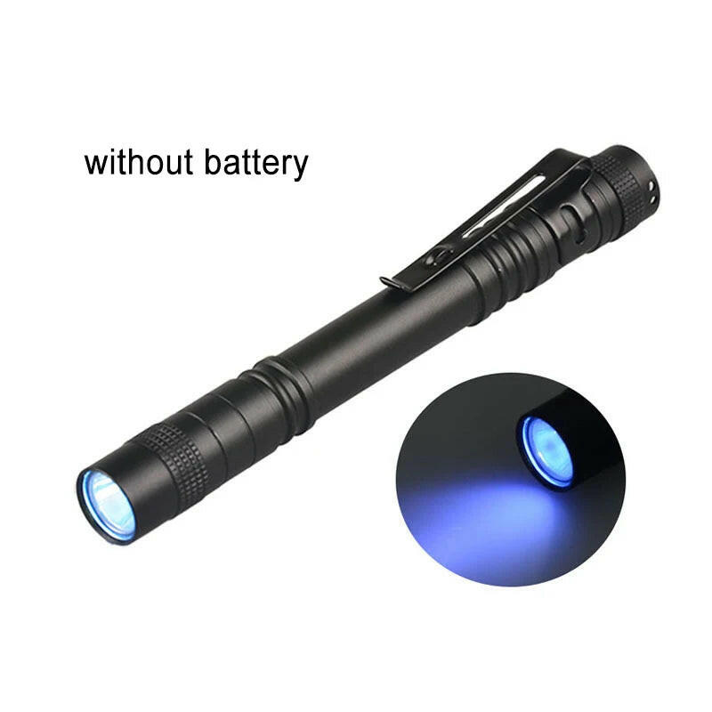 Min LED Portable Flashlight AAA Dry Battery With Pen Clip UV Light Pocket Torch Outdoor Waterproof Camping Hiking Flash Light-WAYBIKER