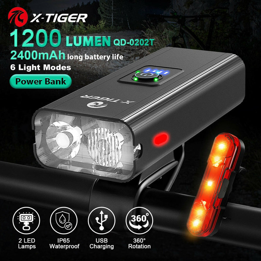 X-TIGER Bicycle Light Set Rainproof Headlight + Tail light USB Charging LED Cycling Lights Front Lamp Ultralight Bike Flashlight-WAYBIKER