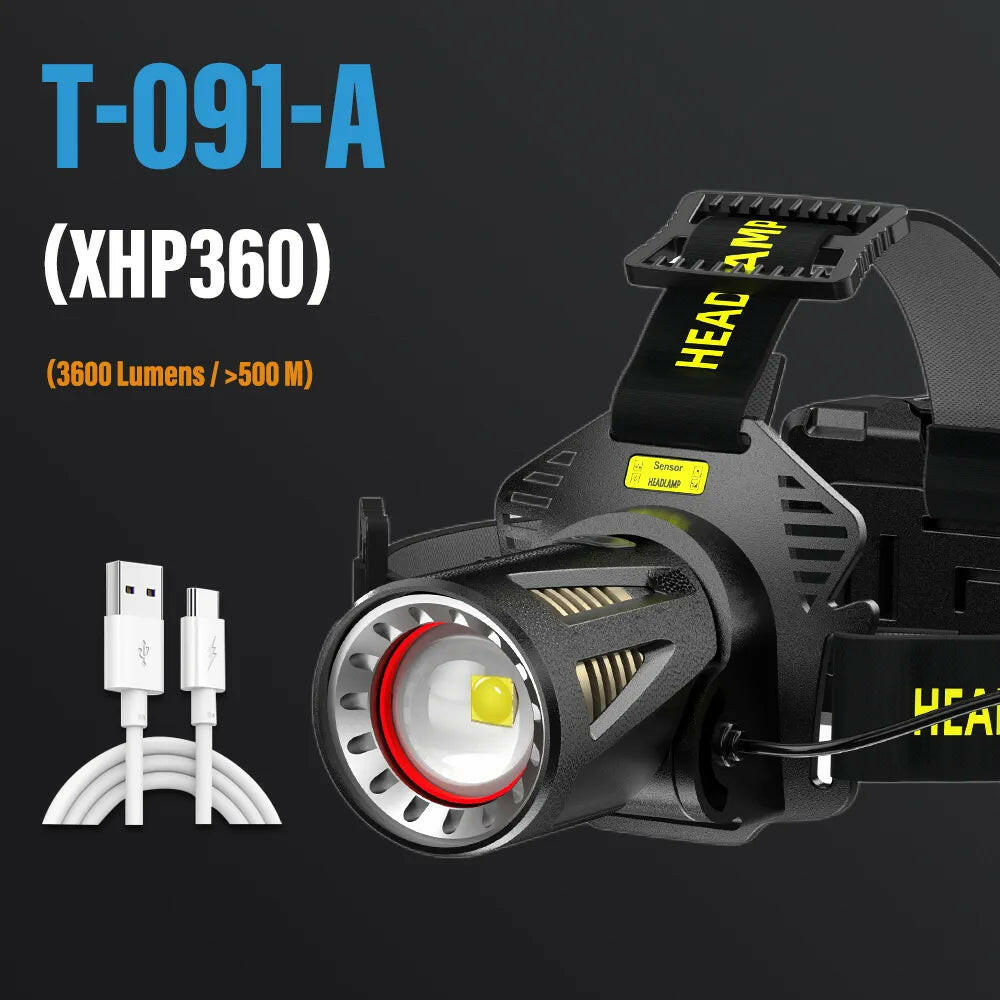 XHP360 High Power Fishing Headlamp Rechargeable Light Headlight Camping Hiking Led Flashlights Can Be Used As A Power Bank