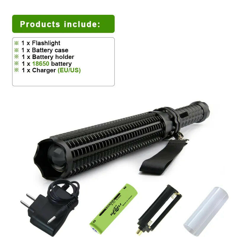 telescopic baton self defense flashlight led 18650 battery rechargeable car torch lamp waterproof zoom no electric shock light-WAYBIKER