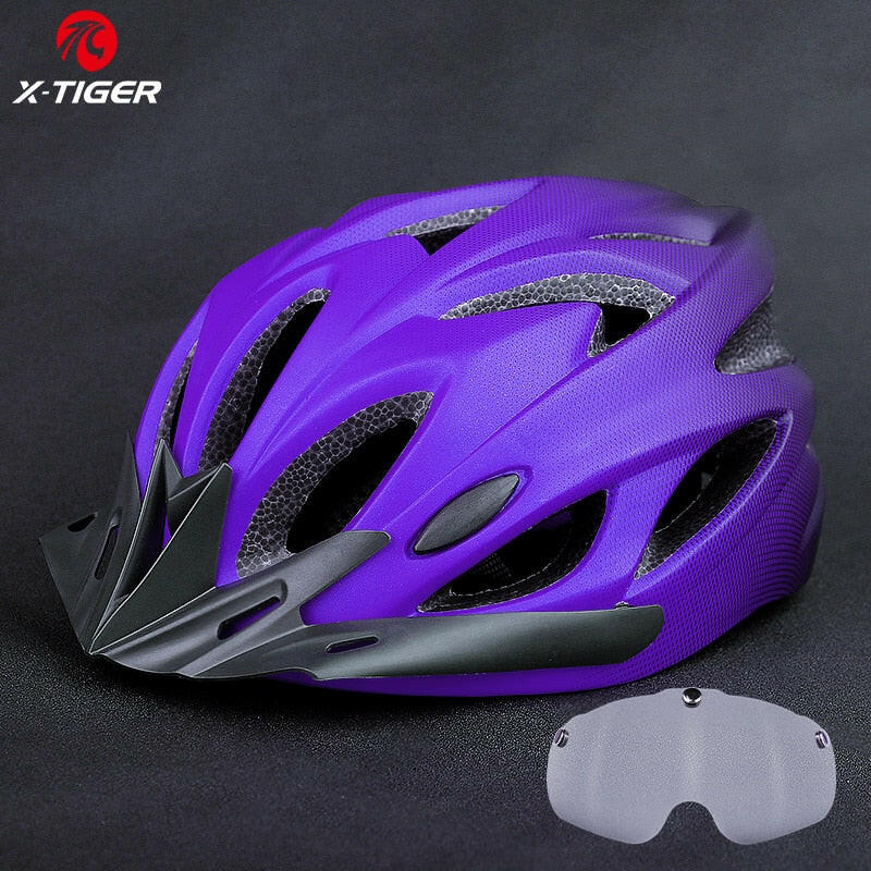 X-TIGER Cycling Helmet Integrally-molded Bicycle Helmet LED Lights MTB Bike Helmet Ultralight Sports Safe Hat With Goggles Visor-WAYBIKER