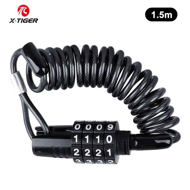 X-Tiger Bike Lock Cable Chain High Security Bike Password 4 Digit Resettable Combination Coiling Bicycle Cable Lock Accessories-WAYBIKER