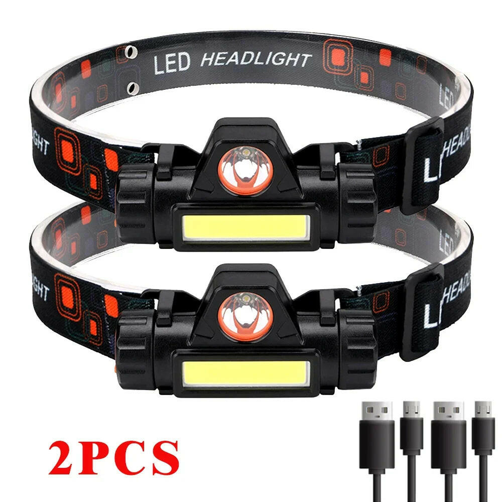 XPE+COB Headlamp Fishing Camping Headlight Built-in Battery Portable Work Light Dual Light Sources With Tail Magnet Detachable