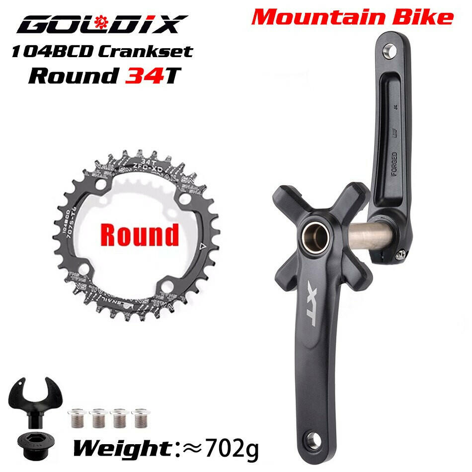 XT Bicycle Crankset 104BCD MTB Bike Crank Chainring Bike 170mm 175mm Black Round Oval 32T 34T 36T 38T Aluminum Alloy with Bottom