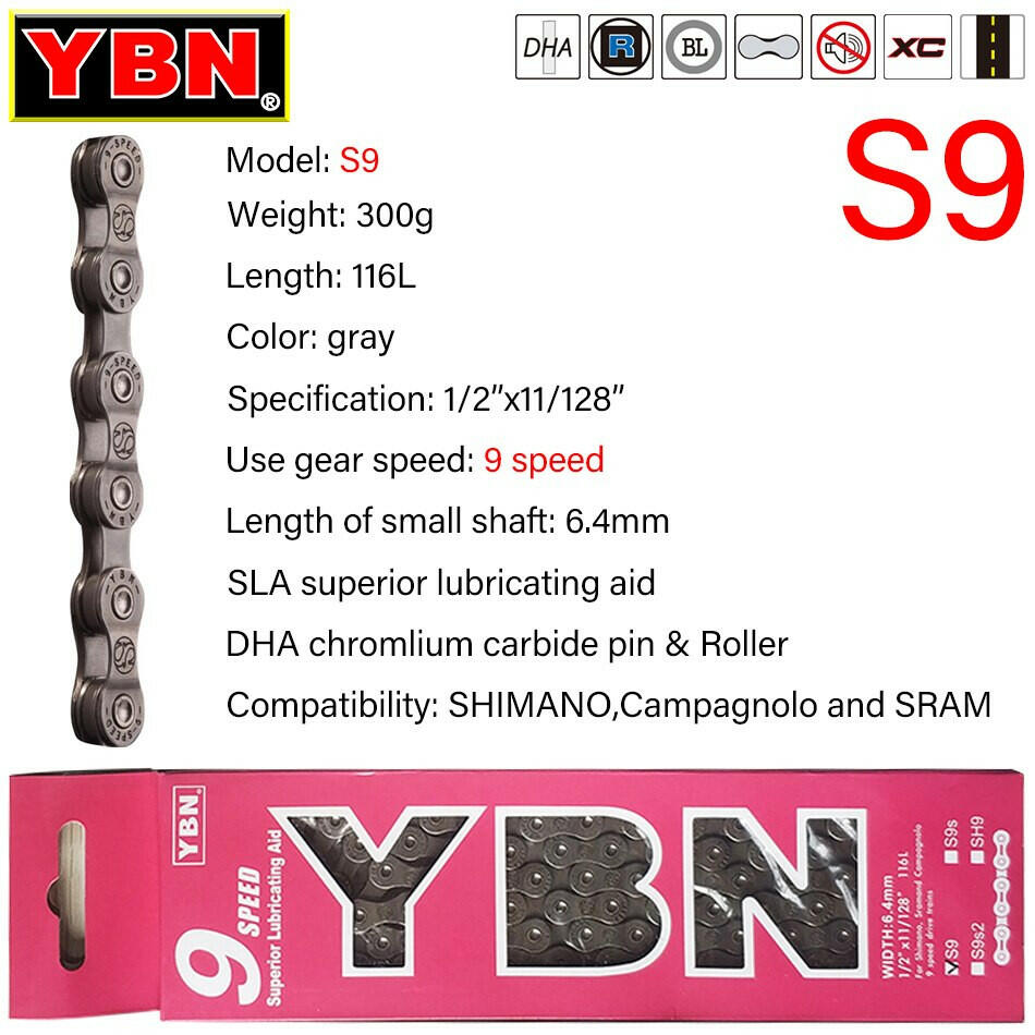 YBN Bike Chains MTB Mountain Road Bike Chians 11 Speed Hollow Bicycle Chain 116 Links Silver S11S for m7000 XT