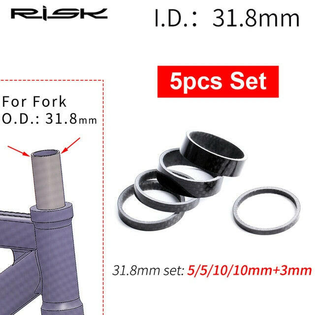 RISK MTB Road Bike Bicycle Headset Stem Carbon Fiber Washer 1-1/8" 28.6mm 1-1/4" 31.8mm OD2 Stem Front Fork Adjustment Spacer-WAYBIKER