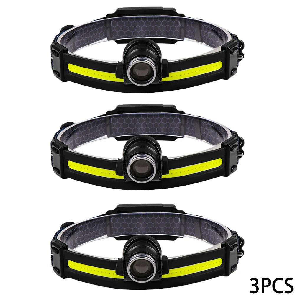 XPG+COB Sensor Headlamp 7 Modes Led Headlight Head Flashlight Torch Fishing Hunting Head Lamp Lantern Built in Battery