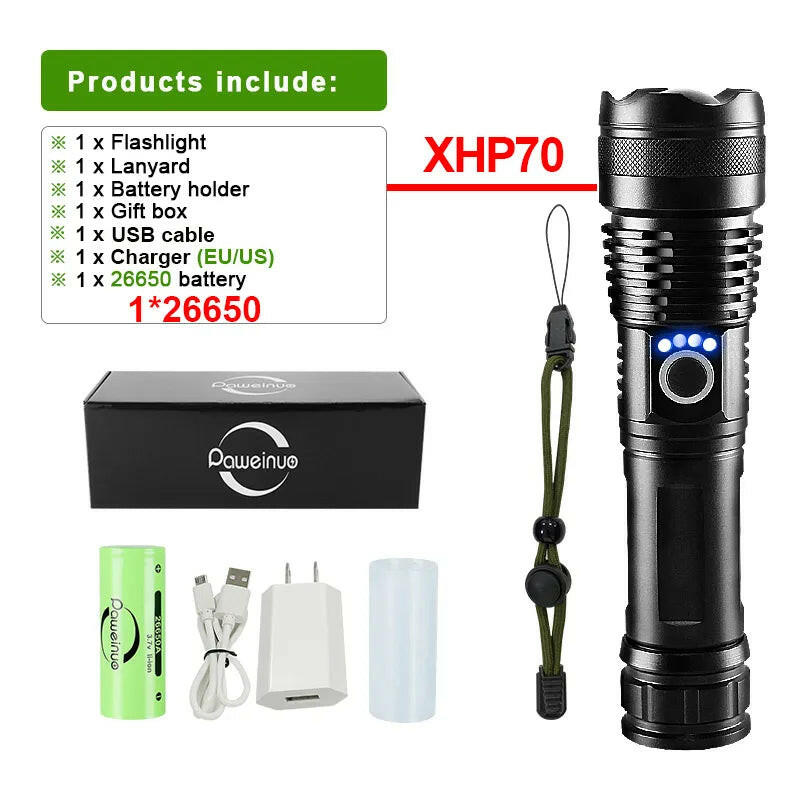 XHP360 Led Flashlight 18650 Rechargeable Torch Usb Powerful Tactical Flash Light Zoomable Hunting Lantern Waterproof Hand Lamp