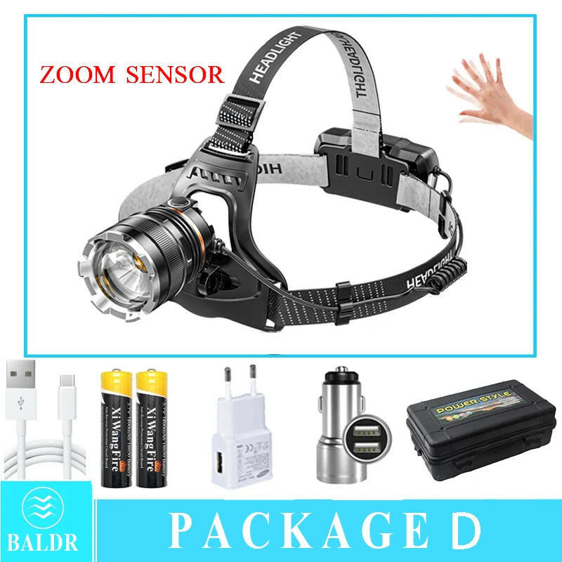 XHP50 LED Sensor Headlamp Waterproof Head Light Rechargeable Fishing Searching Camping Head Flashlight Zoom Lantern