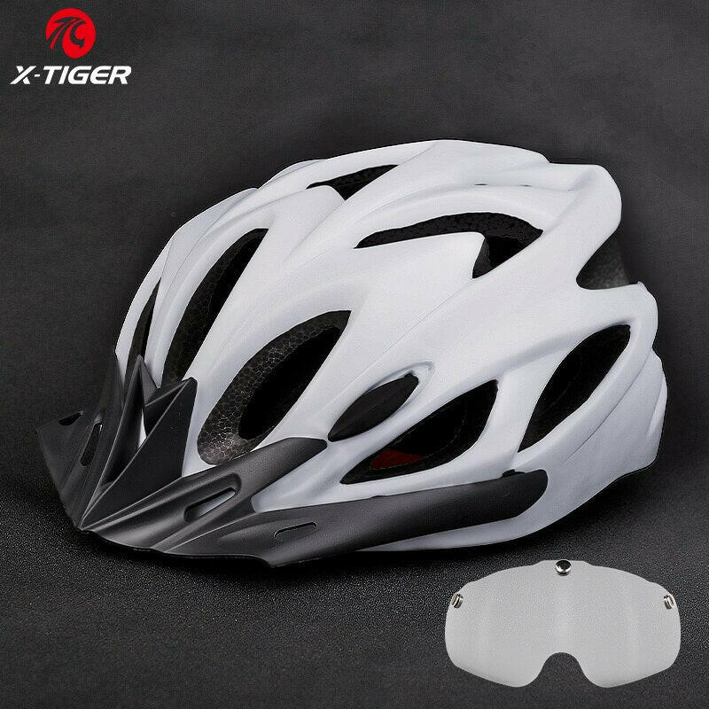 X-TIGER Cycling Helmet Integrally-molded Bicycle Helmet LED Lights MTB Bike Helmet Ultralight Sports Safe Hat With Goggles Visor-WAYBIKER