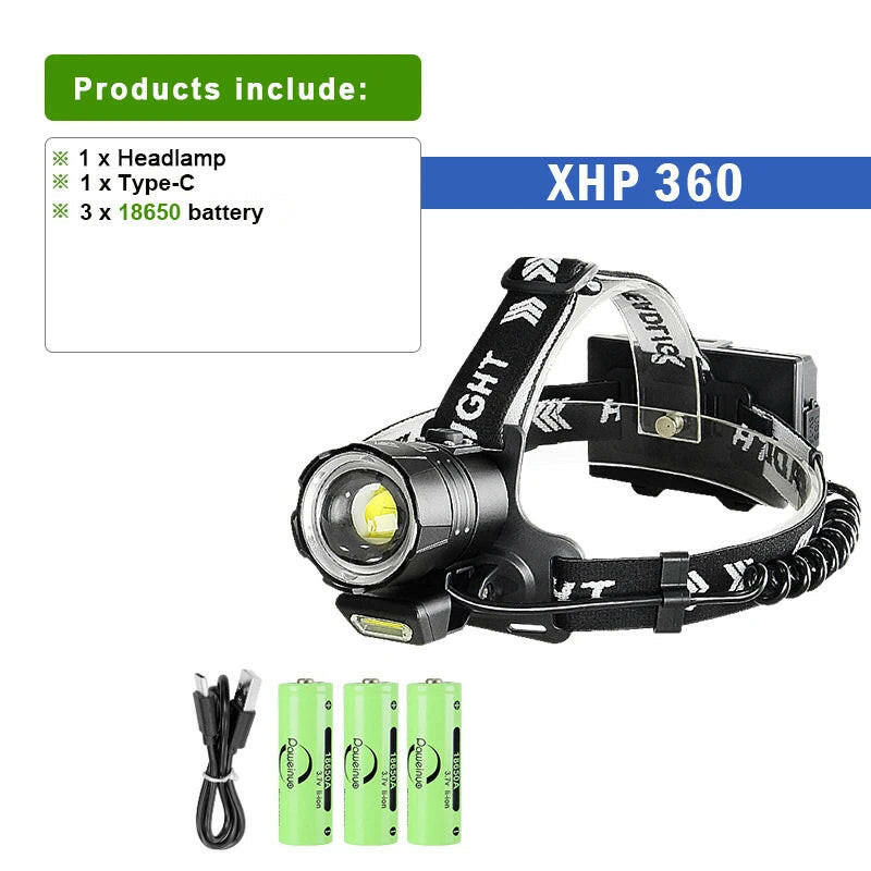 XHP360 Ultra Powerful Headlights 18650 High Power Led Head Flashlight Zoomable Headlamp Rechargeable Fishing Head Lamp Lantern