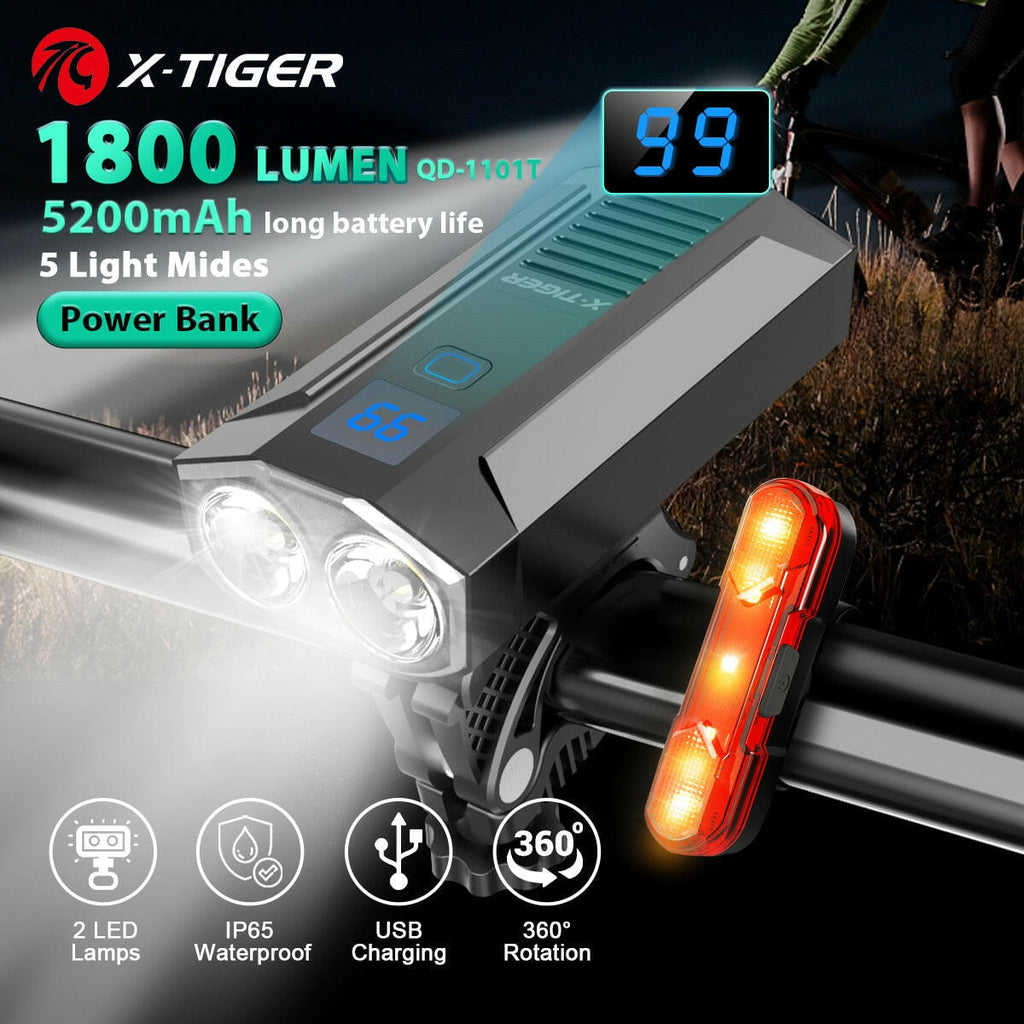 X-TIGER Bike Light 1200LM Front Lamp Type-C Rechargeable LED Power Bank Bicycle Light Waterproof Headlight Bike Flashlight-WAYBIKER