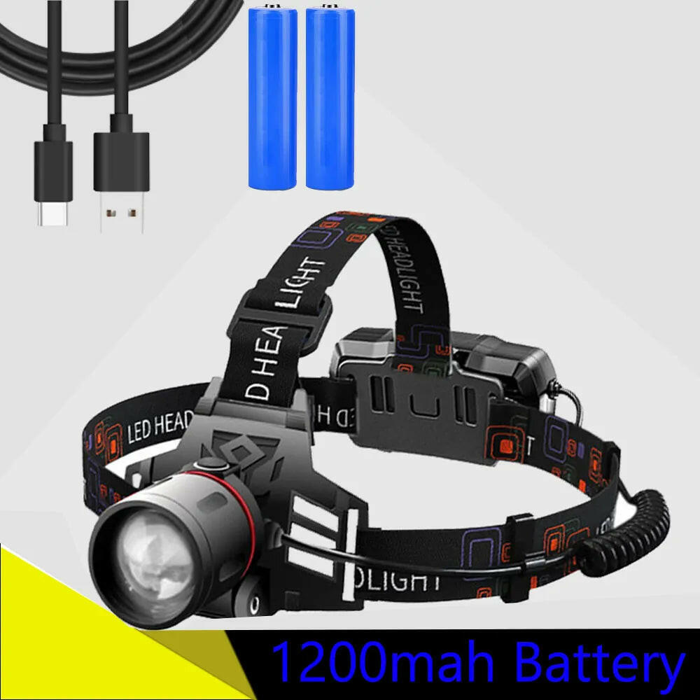 XML-T6 LED Headlamp 3-Mode Zoomable Headlight 18650 Head Torch Fishing Light White Red Blue Green 395nm UV Hunting Flashlight