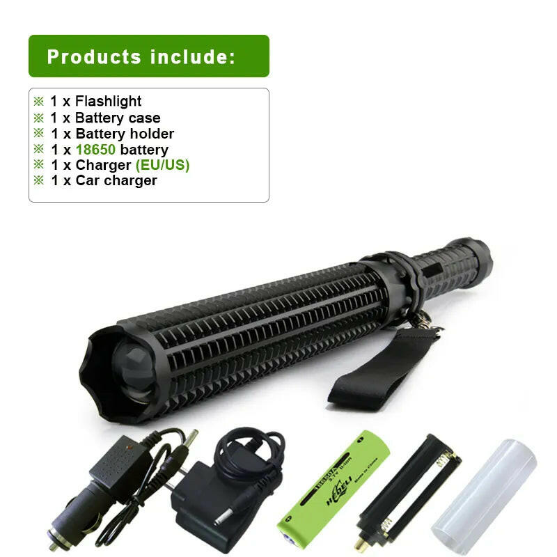 telescopic baton self defense flashlight led 18650 battery rechargeable car torch lamp waterproof zoom no electric shock light-WAYBIKER