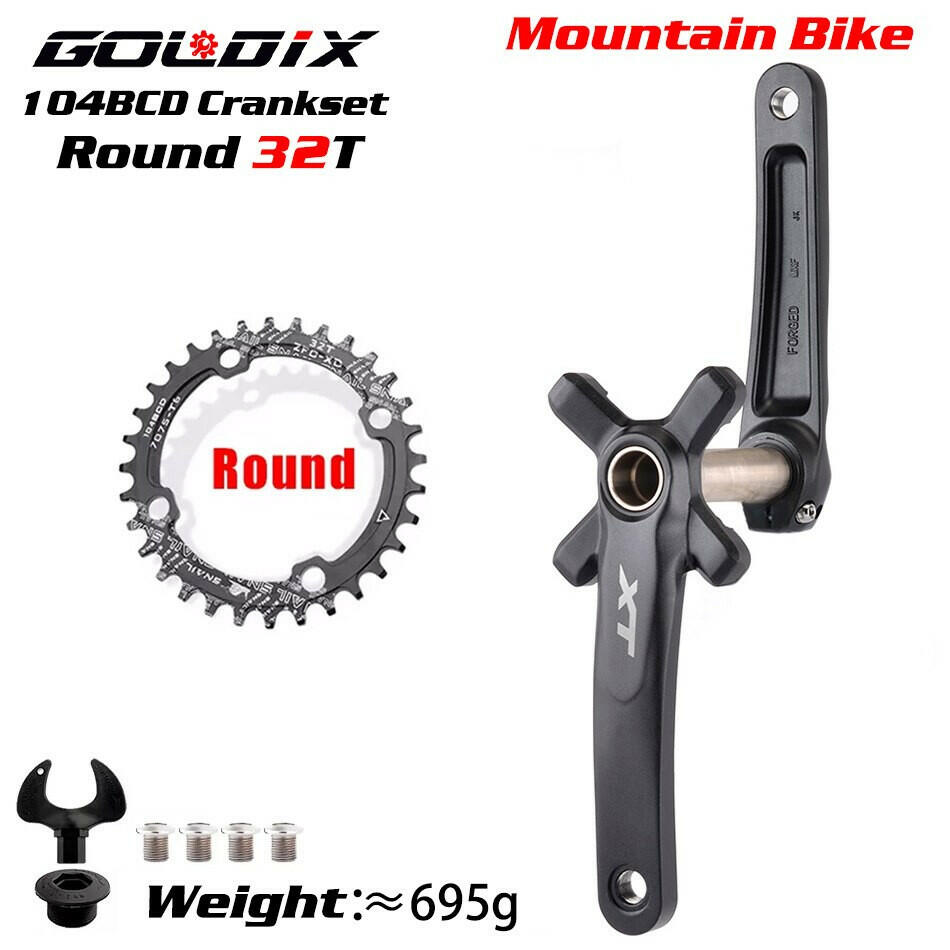 XT Bicycle Crankset 104BCD MTB Bike Crank Chainring Bike 170mm 175mm Black Round Oval 32T 34T 36T 38T Aluminum Alloy with Bottom