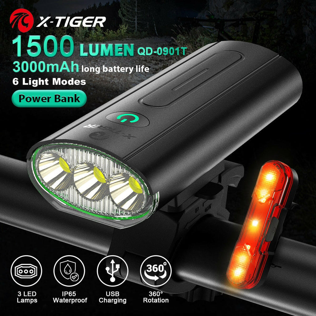 X-TIGER Bicycle Light Set Rainproof Headlight + Tail light USB Charging LED Cycling Lights Front Lamp Ultralight Bike Flashlight-WAYBIKER