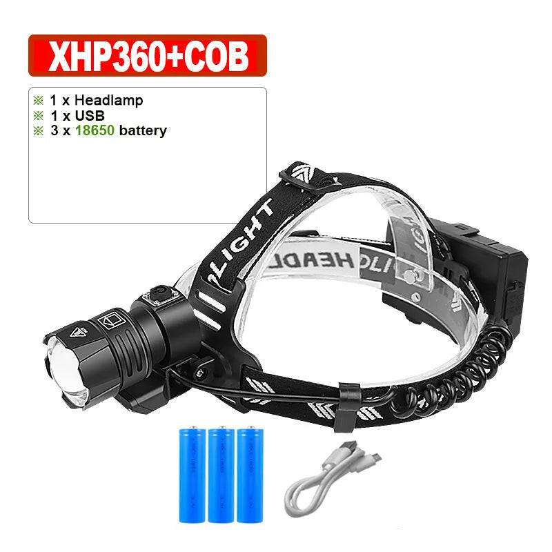 XHP360 High Power LED Headlamp USB Rechargeable Head lantern Super Bright Powerful Headlight 18650 Waterproof Fishing Lantern