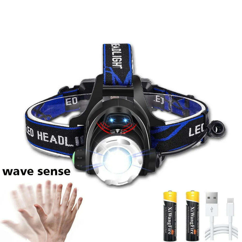 Zoomable Powerful LED Headlamp Sensor XHP50 Headlight Flashlight USB Rechargeable Head Lamp Camping Lanterna Use 18650 Battery