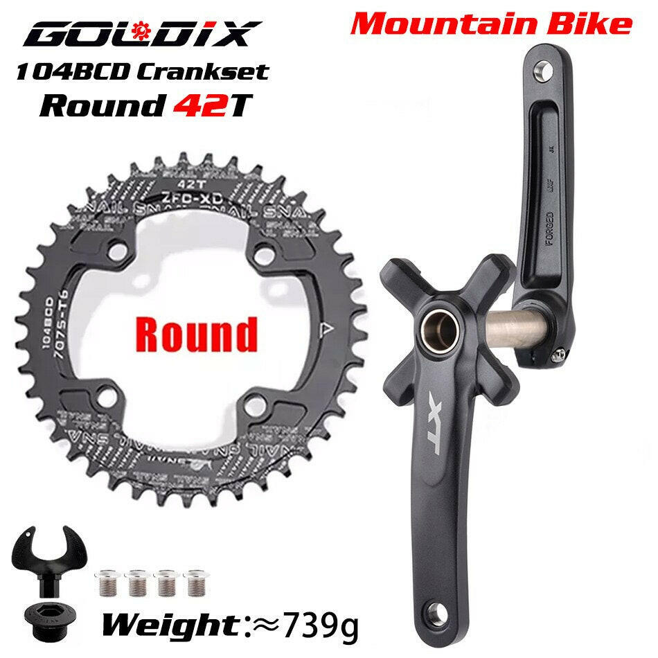 XT Bicycle Crankset 104BCD MTB Bike Crank Chainring Bike 170mm 175mm Black Round Oval 32T 34T 36T 38T Aluminum Alloy with Bottom